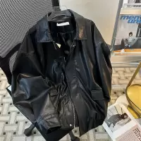 男装春秋新款棕色PU皮衣外套男女同款宽松美式复古机车夹克男上衣