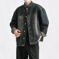 男装潮牌百搭慵懒时尚简约牛仔夹克春秋新款日系复古立领痞帅夹克