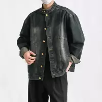 男装潮牌百搭慵懒时尚简约牛仔夹克春秋新款日系复古立领痞帅夹克