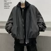 男装潮牌美式复古飞行员夹克假两件pu皮衣男女同款潮流棒球服外套