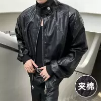 男装潮牌高街立领夹棉PU皮衣港风机能风宽松加厚机车痞帅男士外套