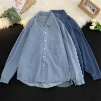 男装纯色牛仔长袖衬衫男春秋季韩版潮流简约衬衣宽松痞帅港风外套