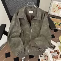 男装美式复古PU皮夹克男宽松棕色美拉德皮衣潮牌痞帅机车服外套男