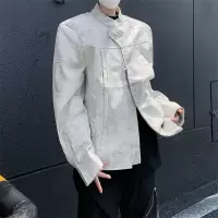 男装美式宽松短款垫肩机车PU皮衣夹克男士痞帅潮牌时尚百搭外套男