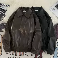 男装美德拉棕色pu皮夹克春秋季高街美式潮牌宽松休闲机车男士外套