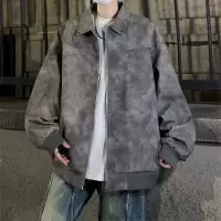 皮衣男美式复古外套男春秋季新款PU皮翻领夹克美拉德棕色麂皮夹克