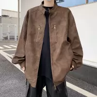 美式潮牌机车夹克外套男炸街垫肩皮衣男春秋新款痞帅时尚皮衣夹克