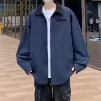 夹克男装新款春秋复古美式翻领痞帅水洗工装夹克男士潮流外套