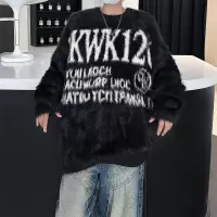 春秋季新款圆领毛衣男美式潮牌宽松百搭字母提花情侣慵懒风针织衫