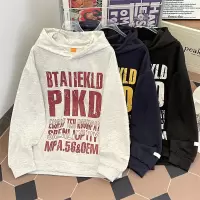 春秋季连帽卫衣男女同款时尚印花连帽青少年痞帅宽松休闲上衣外套