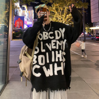 毛衣男春秋季美式高街圆领针织衫情侣上衣慵懒风宽松百搭潮牌毛衣