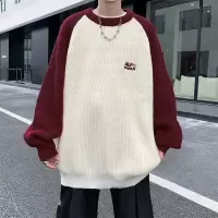 毛衣男春秋新款美式插肩袖宽松学院风潮牌针织衫圆领套头毛衣外套