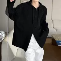 毛衣男春秋连帽针织开衫外套男日系慵懒风线衣宽松百搭双拉链毛衣