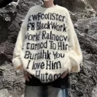 毛衣男美式水貂绒毛衣男女情侣秋冬新款街头宽松慵懒风针织衫上衣