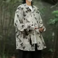 男装国风衬衫男满印蝴蝶长袖男女同款春秋季潮牌休闲古着宽松衬衣