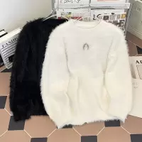 男装春秋新款美式潮牌圆领毛衣男宽松时尚毛茸茸慵懒风套头针织衫