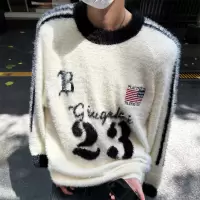 男装毛衣美式潮牌字母提花圆领毛衣男女同款慵懒风宽松情侣针织衫