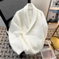 男装潮流时尚水貂毛V领慵懒风毛衣男女同款宽松美式潮牌情侣外套