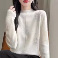 秋冬新款半高领毛衣雪花烫钻气质毛衣女安迪绒宽松套头针织打底衫