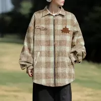 美式潮牌星星刺绣格子夹克衬衫男女同款春秋复古宽松情侣衬衣外套