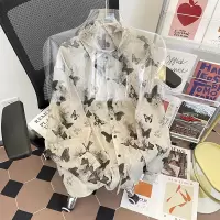 衬衫男春秋新款国风蝴蝶衬衫男宽松垂感满印衬衣长袖时尚潮流上衣