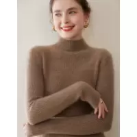七针双股加厚秋冬半高领山羊绒针织衫女紧身长袖修身针织打底毛衣