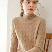 加厚半高领山羊绒衫女套头花毛衣内搭秋冬宽松舒适打底针织衫