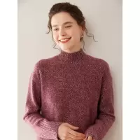 半高领山羊绒衫女花纱套头毛衣宽松百搭落肩袖保暖针织打底衫上衣