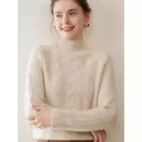 双股加厚复古麻花羊绒衫女秋冬新款半高领插肩袖针织打底毛衣