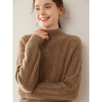 山羊绒衫女半高领三股重磅加厚宽松显瘦复古针织衫打底毛衣