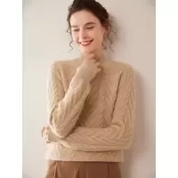 山羊绒衫女士半高领宽松百搭绞花针织衫加厚纯色毛衣打底衫秋冬款