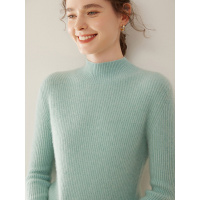 山羊绒衫女士半高领抽条修身毛衣秋冬新款简约套头针织打底衫