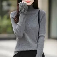 年秋冬新款安迪绒半高领针织衫长袖女袖口镂空钩花打底衫上衣