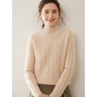 新款半高领加厚羊绒衫女士秋冬款提花内搭显瘦毛衣纯色针织衫上衣