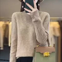 新款女士时尚百搭半高领羊毛衫秋冬季节长袖套头针织打底衫