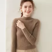 新款抽条半高领羊绒衫女纯色山羊绒修身显瘦毛衣女针织百搭打底衫
