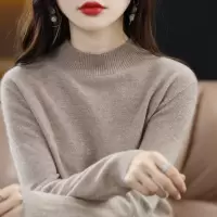 秋冬新款女半高领长袖针织衫短款宽松内搭毛衣纯色套头打底衫