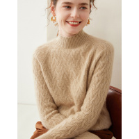 秋冬新款女士半高领山羊绒衫欧货提花打底衫宽松针织打底毛衣