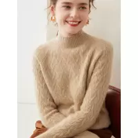 秋冬新款女士半高领山羊绒衫欧货提花打底衫宽松针织打底毛衣