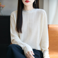 秋冬新款女式半高领精纺羊毛针织打底衫清新甜美风花边领舒适内搭
