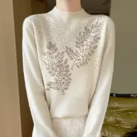 秋冬新款安迪绒宽松半高领针织衫内搭树枝烫钻设计感女士毛衣