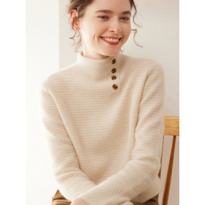 秋冬新款山羊绒针织打底衫女长袖毛衣宽松简约保暖羊毛半高领