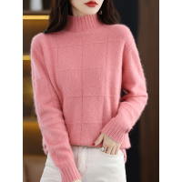 秋冬新款貂绒毛衣女高领宽松短款羊毛衫针织毛衣女装上衣