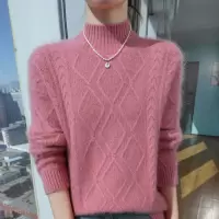 秋冬新款貂绒短款女装半高领套头加厚纯色针织打底衫保暖毛衣