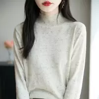 秋冬点子纱半高领精纺羊毛女针织打底衫套头宽松显瘦毛衣上衣潮