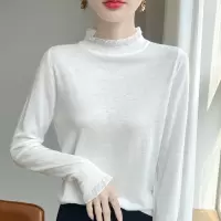 秋季新款半高领精仿六羊毛针织衫女欧根纱修身长袖气质内搭薄毛衣