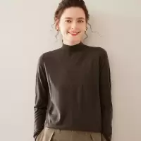 精纺薄款桑蚕丝打底衫女春夏季半高领宽松短款长袖毛衣针织打底衫