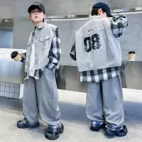 男童春装套装2026新款帅气时髦儿童衣服春秋男孩假两件外套两件套