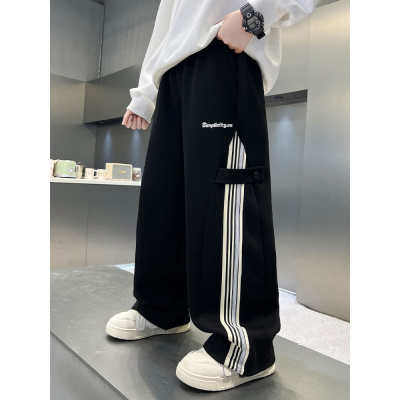 男童直筒裤子儿童2026春秋新款男孩运动裤宽松休闲裤黑色灰色时尚