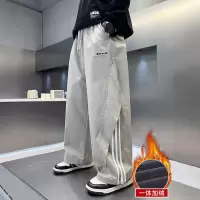 儿童休闲冬季新款阔腿男童裤子孩初中生直筒冬季加绒厚中大童长裤